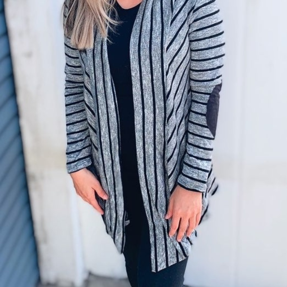 Stripe Black elbow patch Cardigan - Picture 4 of 5
